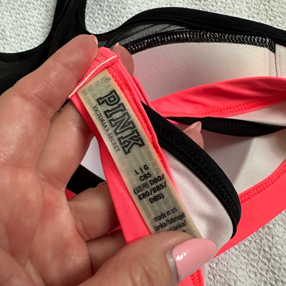 PINK Victoria’s Secret Neon Mesh High Neck Bikini Top Large Halter Swim Suit - Picture 4 of 4